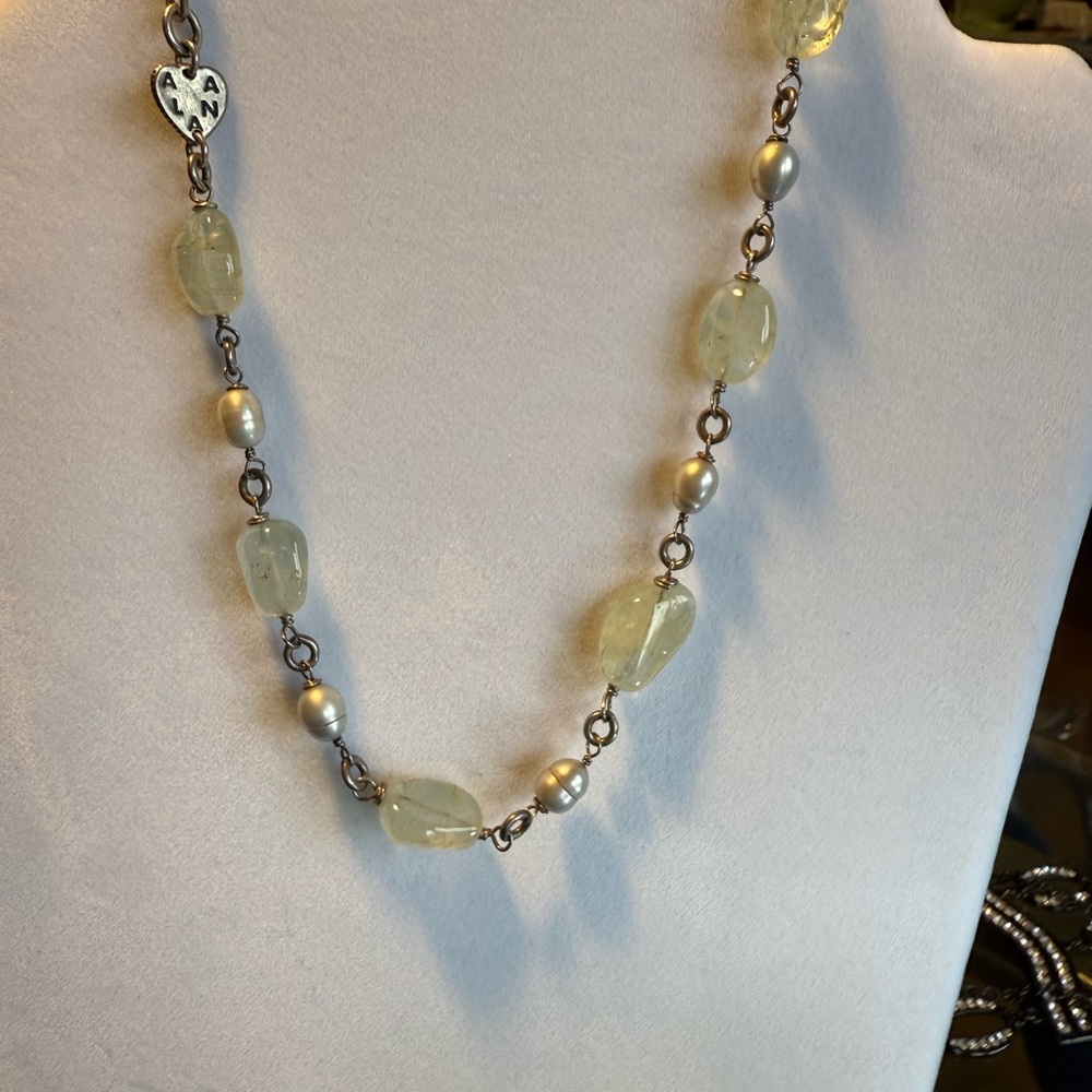 Elegant Sterling Silver,Aquamarine and Pearl Beaded Necklace Alana Love, Signed